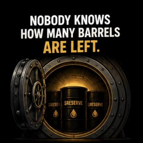 Secret vault filled with $RESERVE barrels labeled TOP SECRET — nobody knows how many barrels are left